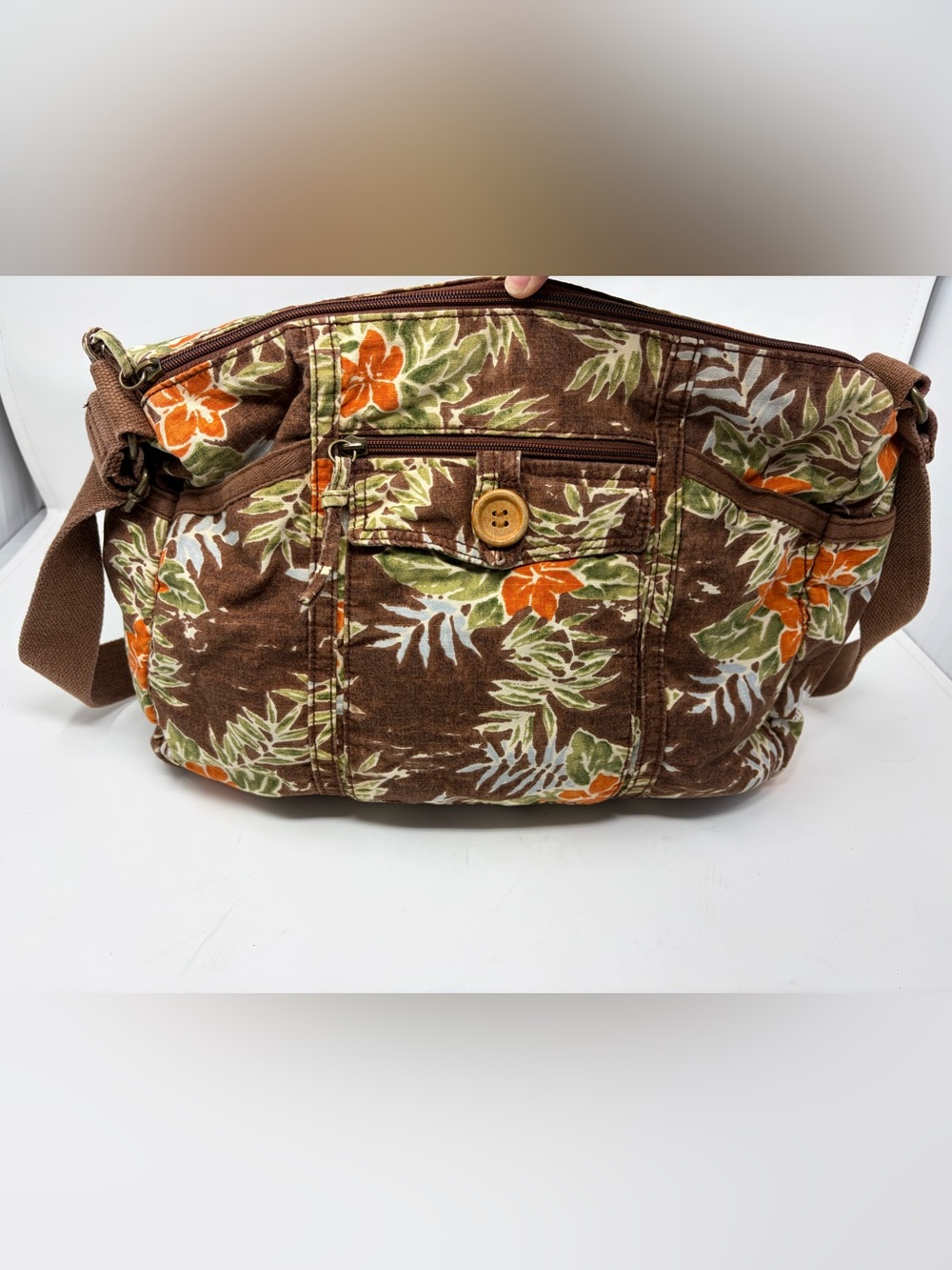 Vintage Y2K Fossil Floral Tapestry Canvas Shoulder Bag Purse Tropical Boho